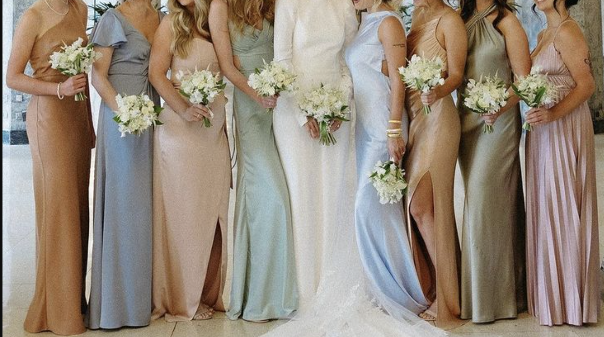 Dress code inspiration — bridal party in satin gowns